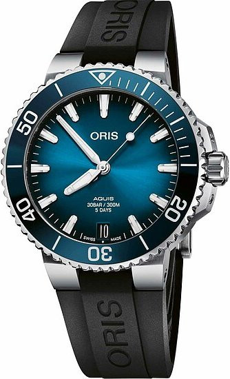Oris Taucheruhr Aquis Date, Automatik, Edelstahl, Blau, 41,5 mm, Herren - Bild 1