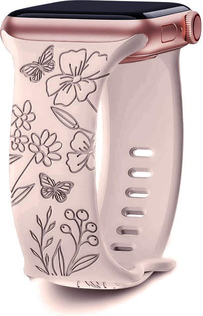 Uhrenarmband Silikon, Blumengravur, Roségold, Unisex - Bild 1