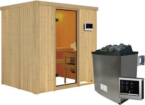 Karibu Sauna Kothla in Beige mit 9 kW Saunaofen und externer Steuerung für 3 Personen, B/T/H: 198 x 151 x 196 cm - Bild 1