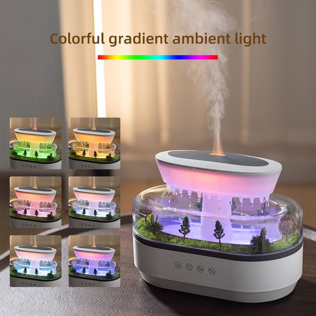 PDQ Aroma-Luftbefeuchter mit Regentropfen-Effekt, Ultraschall-Duftdiffusor für ätherische Öle und buntem Licht in Weiß - Bild 1