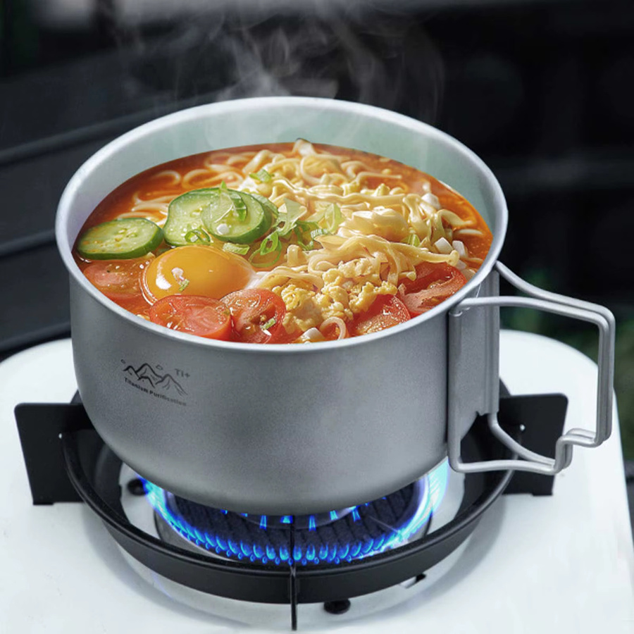 APWIKOGER Titan-Campingtopf Ultraleicht Tragbares Faltgeschirr mit abnehmbarem Griff für Outdoor Wandern Camping Kochen Trekking Picknick - Bild 3