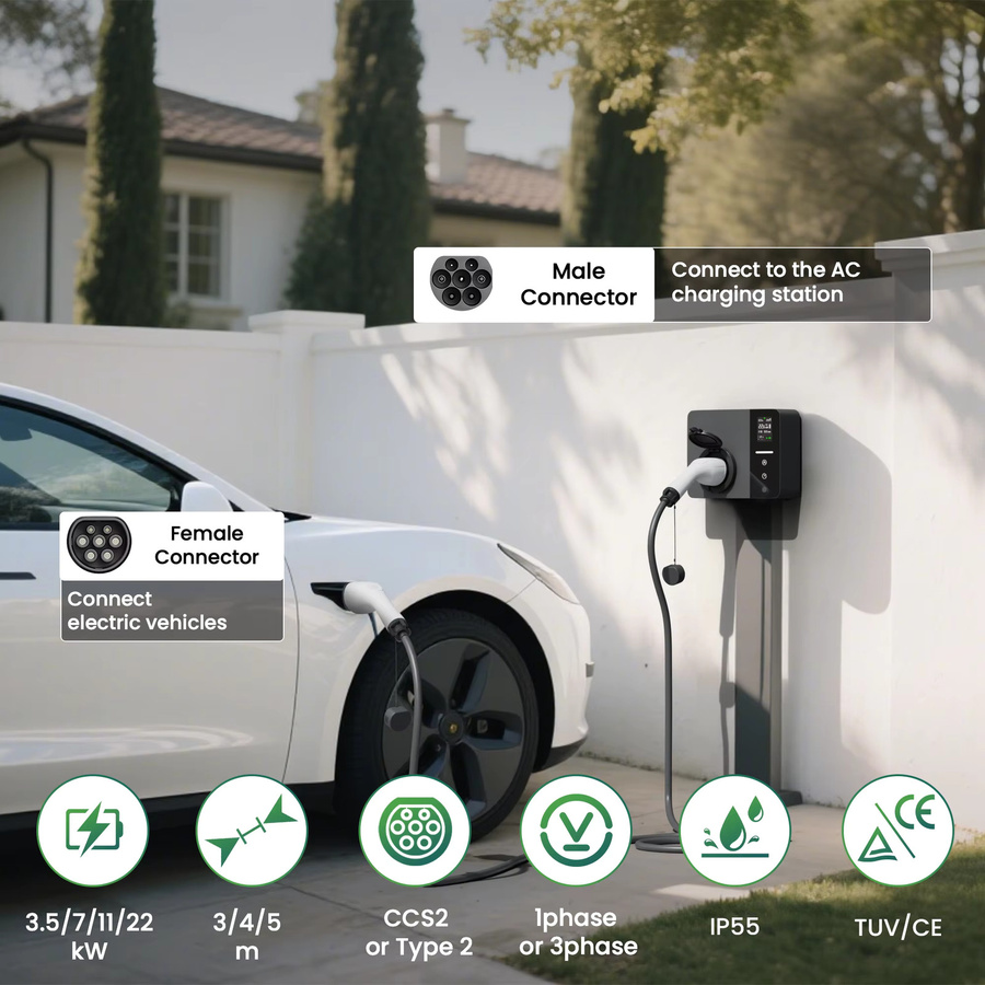 FITMPH EV-Ladekabel Typ 2 zu Typ 2, 3,5kW 16A 1-phasig, Länge: 4 m, inklusive Aufbewahrungstasche, IEC62196-2 Ladekabel für Elektro- und Plug-in-Hybridfahrzeuge - Bild 2