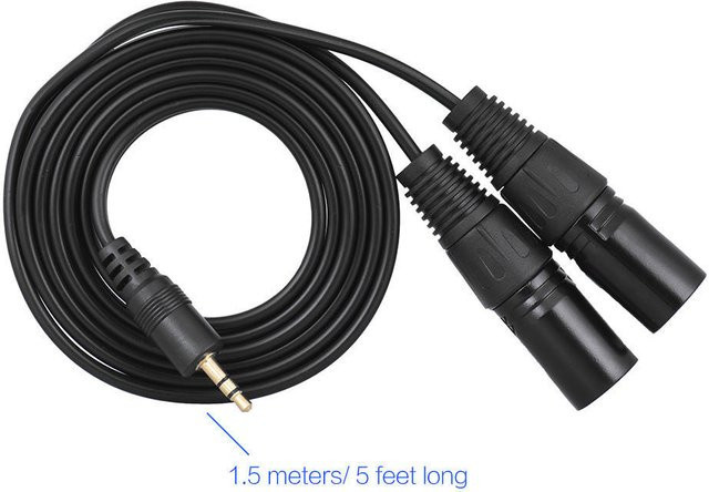 Andoer Audiokabel in Schwarz mit zwei XLR-Steckern und 3,5-mm-Klinkenstecker, Länge: 1,5 m - Bild 1