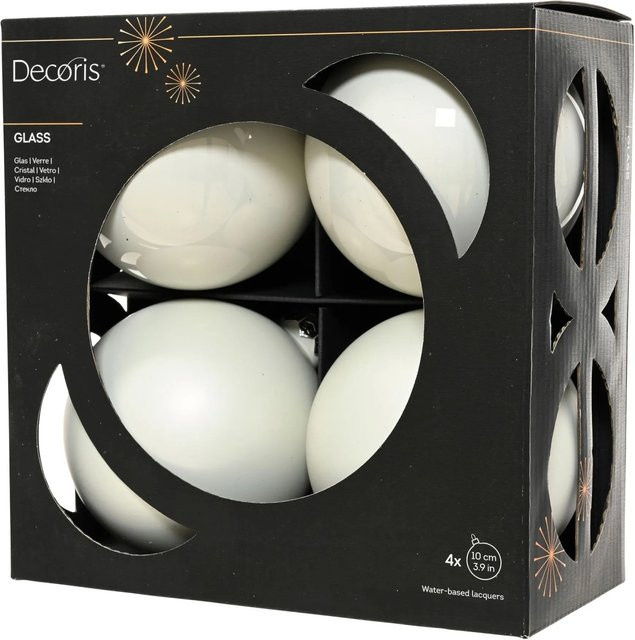 Decoris Weihnachtskugeln aus Glas in Weiß, 4er-Set, Durchmesser: 10 cm - Bild 1