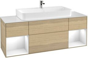 V&B Waschtischunterschrank Finion mit Wandbeleuchtung, Farbe: Weiß lackiert und Eichenfurnier, Breite: 160 cm - Bild 1