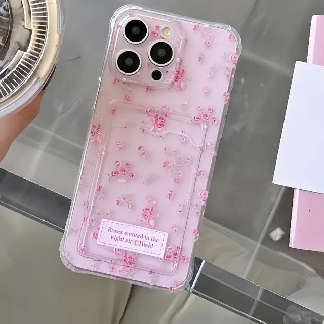 Handyhülle mit Blumenmuster und Portemonnaie-Funktion für Xiaomi Redmi Note Serie in Pink Transparent - Bild 1