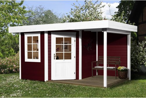 WEKA Gartenhaus 213 Plus Gr.2 A aus europäischer Fichte mit Flachdach und Vordach in Schwedenrot, B/H/T: 500 x 259 x 339 cm - Bild 3