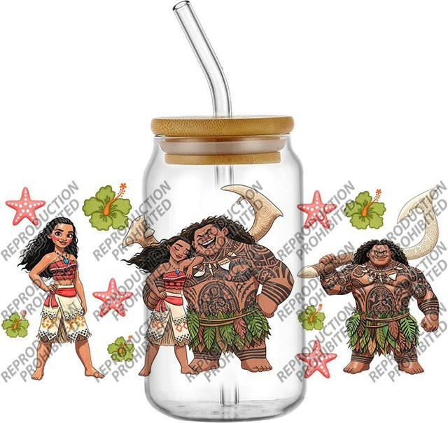 Moana Cartoon UV DTF 3D-Transferaufkleber für Glas und Becher, Mehrfarbig - Bild 1