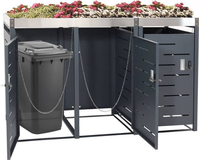MCW 3er-Mülltonnenverkleidung H40b Mülltonnenbox und Pflanzkasten aus Edelstahl-Metall-Kombi B/H/T: 110 x 175 x 62 cm - Bild 1