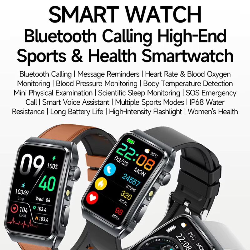 Yaocx Micro-Check Smartwatch in Schwarz mit Bluetooth-Anruf, Herzfrequenzmessung, Blutsauerstoff-Sensor und IP68 Wasserdichtigkeit - Bild 2