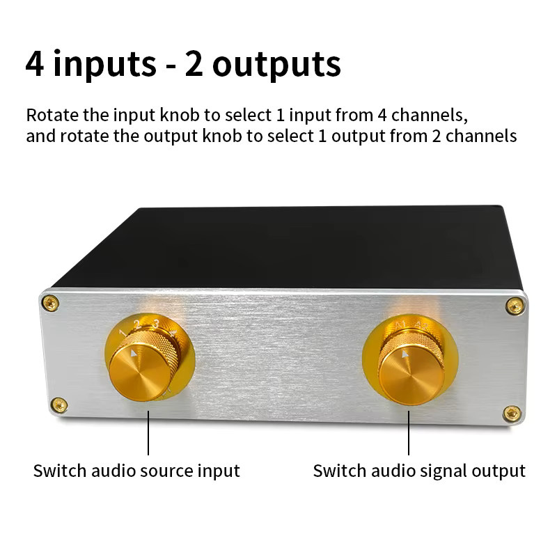 Heareal Passiver 4-in-2-out Audio-Schalter HiFi-Stereo-RCA-Signalwähler in Schwarz - Bild 2