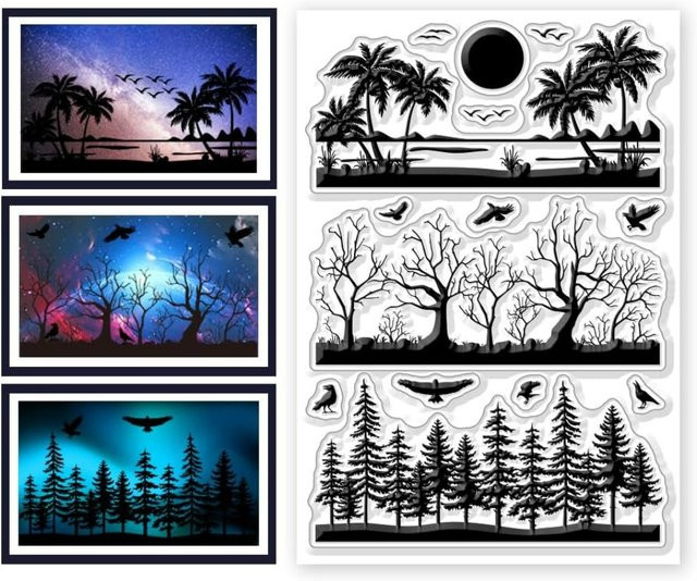 Transparenter Baum und Krähen Stempel für DIY Scrapbooking und dekorative Kartenherstellung - Bild 1