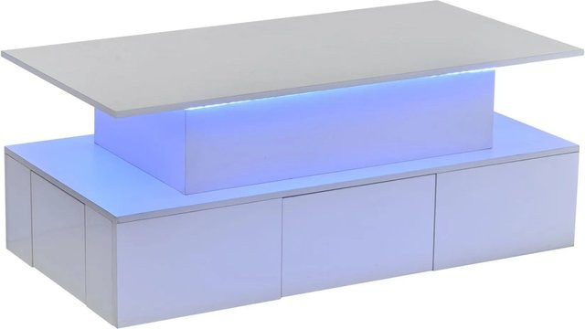 okwish Couchtisch mit LED Stauraum in Weiß, B/T/H: 100 x 50 x 40 cm - Bild 1