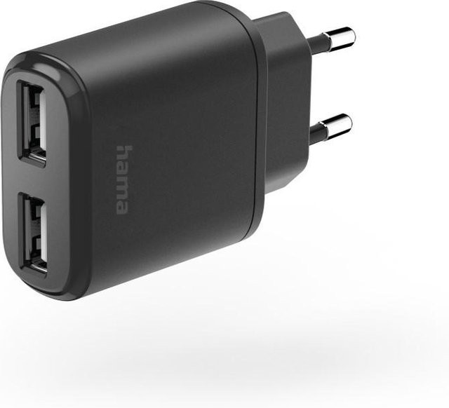 Hama Ladegerät mit 2x USB-A und 12 W in Schwarz - Bild 1