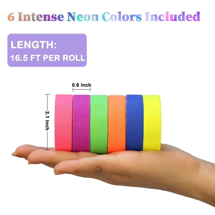 SCESSPACK Neon Gaffer Klebeband in Blau und Multicolour, reaktives fluoreszierendes Spike-Klebeband für UV-Schwarzlicht und Glow-Partys - Bild 3