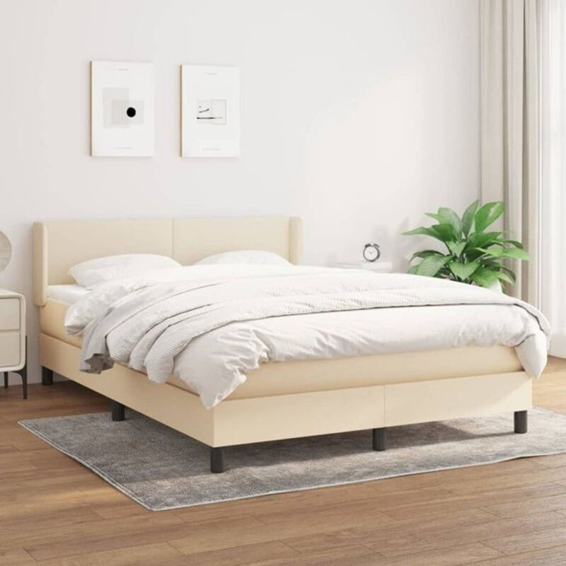 Vidaxl Boxspringbett mit Matratze aus Stoff und Massivholz in Beige, B/T/H: 140 x 190 cm - Bild 1