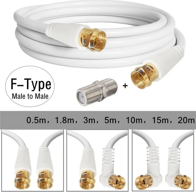 Vergoldetes Koaxialkabel mit F-Typ-Stecker zu Stecker für Satelliten-TV, Modem und Set-Top-Box, Farbe: Weiß - Bild 1