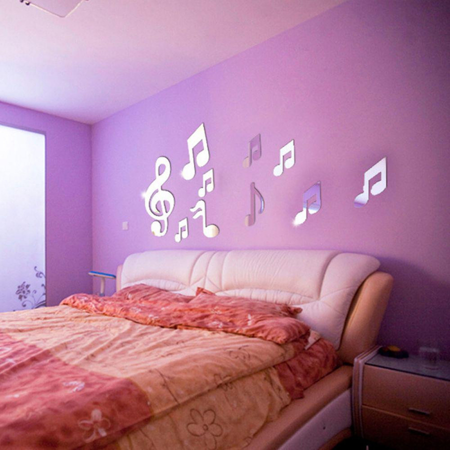 HChetai 3D Musiknote Spiegel Wandaufkleber aus Acryl in Silber zur modernen Wohnzimmerdekoration - Bild 4