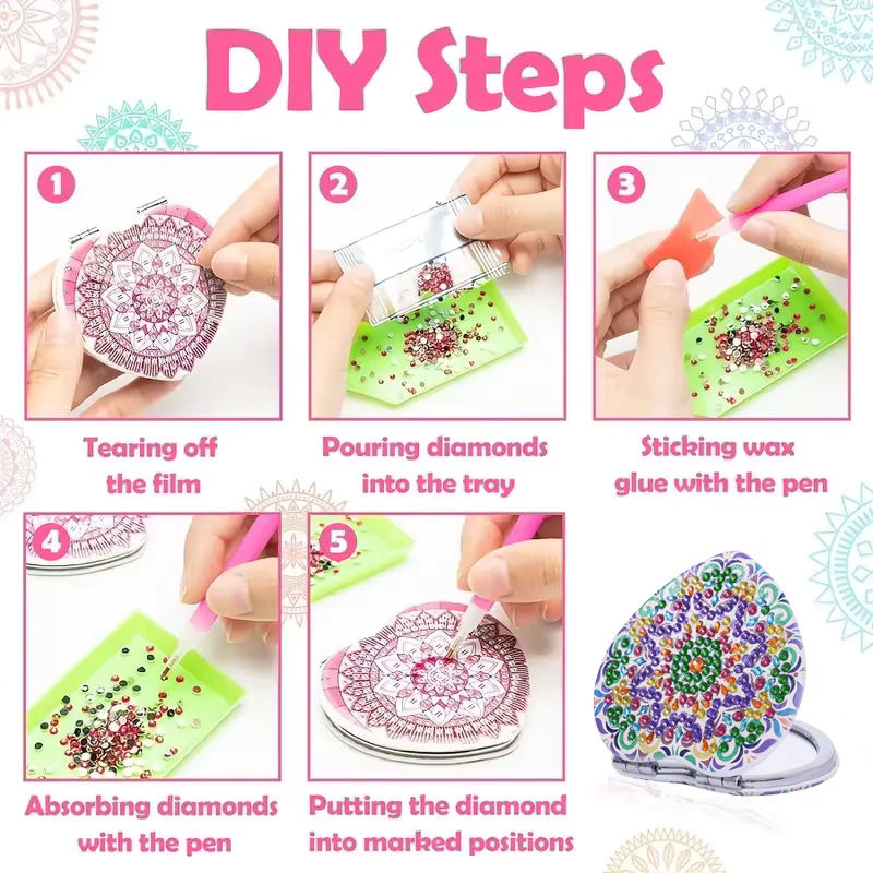 DIY Diamant-Malerei Kunstset mit Mandala-Muster und Spiegel in Mehrfarbig - Bild 5