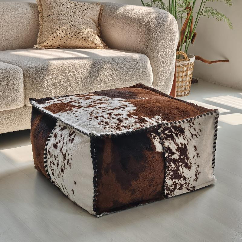 Vinde Home Marokkanischer Pouf Bezug aus Imitation Rindsleder, Ungefüllter Osmanischer Hocker als Tatami Sitzkissenbezug, B/T/H: 50 x 50 x 37 cm - Bild 1