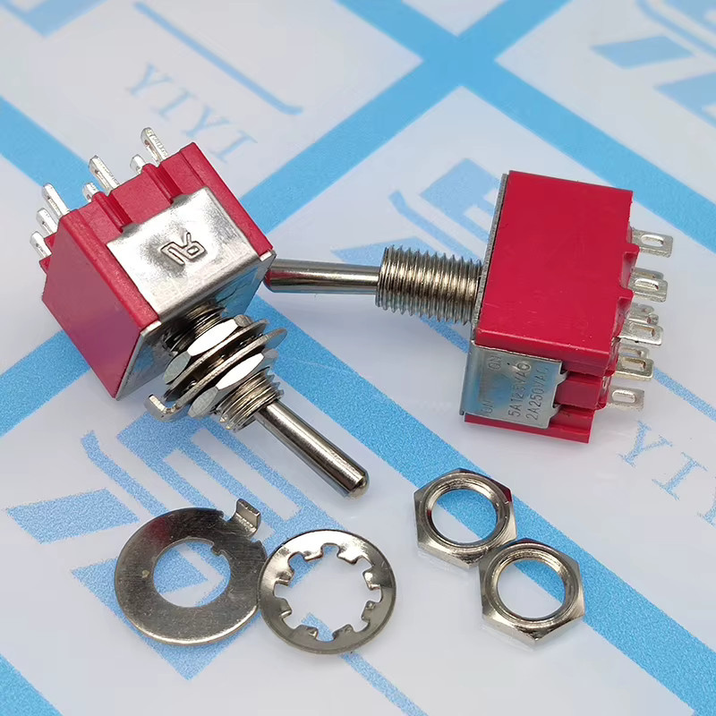 MTS-402 Push Button Schalter DPDT Mini Kippschalter 9-Pin rot 2/3 Position ON-ON 5A/125V-2A/250V AC - Bild 2