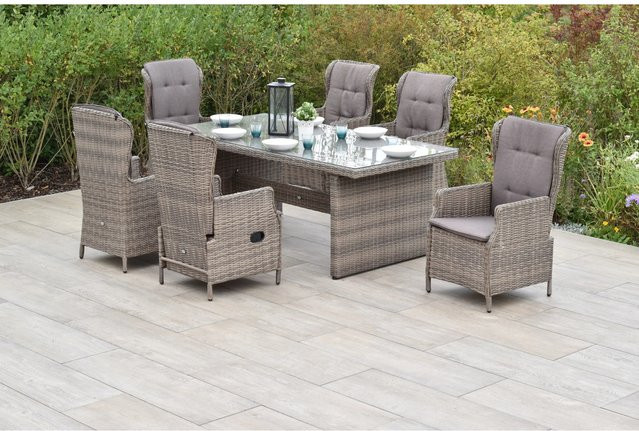 Merxx Riviera Gartenmöbel Set 13-tlg. in Beige mit 6 hochlehnigen Sesseln und Gartentisch B: 200 cm, T: 100 cm - Bild 1