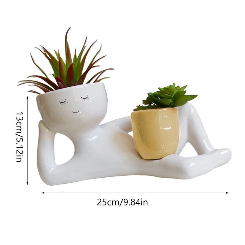 RunFree Lazy Guy Pflanztopf aus Kunstharz mit Blumenkopf als dekorative Figur für Zuhause und Garten - Bild 2