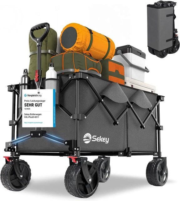 Sekey XXL Plus Bollerwagen faltbar in Anthrazit mit 200L Volumen und 200KG Traglast sowie Bremsen und extra breiten Rädern - Bild 1