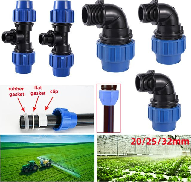 PE-Rohr-Schnellverbinder T-Stück aus Kunststoff mit Außengewinde für Gartenbewässerung und Wasserversorgung, Blau - Bild 1