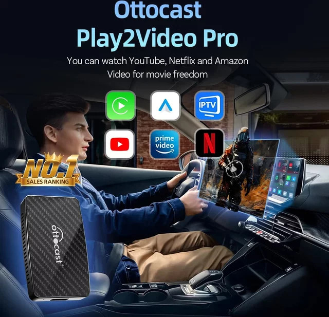 OTTOCAST Play2Video Pro Wireless CarPlay und Android Auto Adapter mit YouTube, Netflix und IPTV in Schwarz für Kia und Toyota - Bild 1