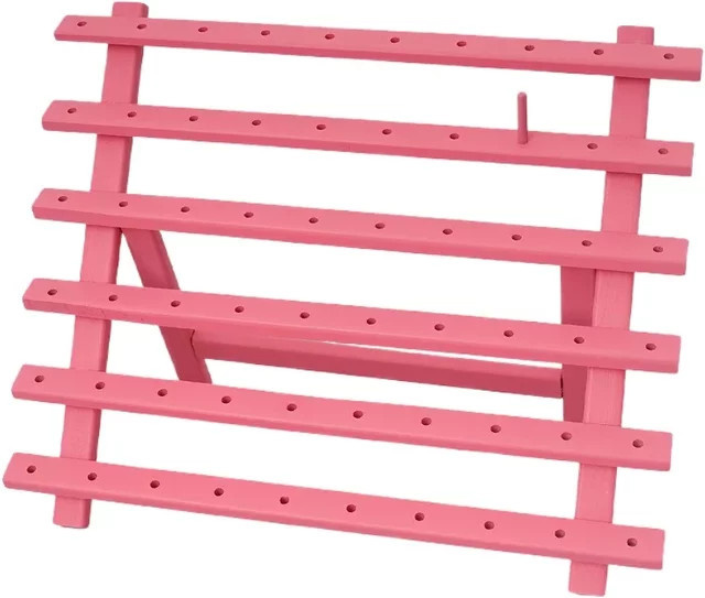Klappbarer Nähgarnständer aus Holz zur Aufbewahrung von Garnrollen und Fadenkugeln in Braun oder Pink - Bild 1