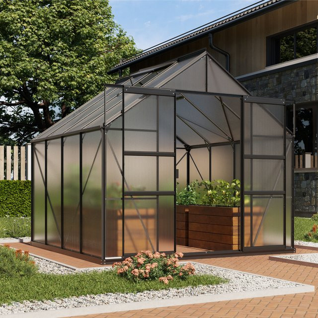 Vitavia Gewächshaus Mars 6700 in Schwarz mit 6,7 m² Fläche, Polycarbonat-Platten und Doppelschiebetür - Bild 1