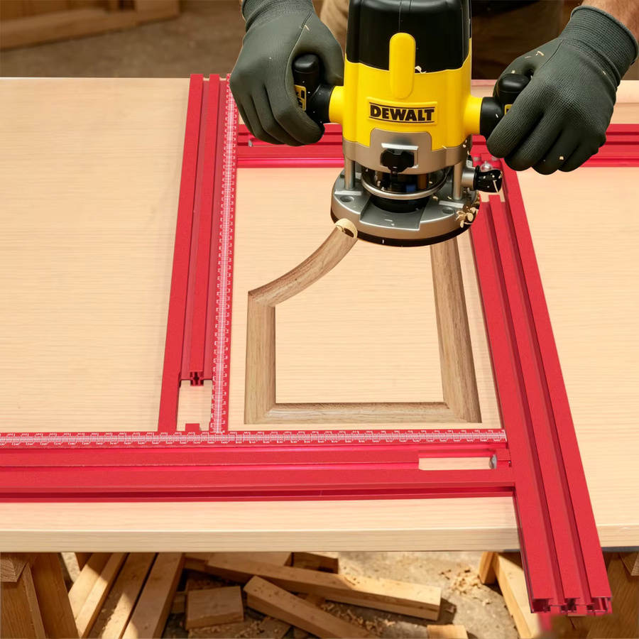 JIGHOLE Präzisions-Fräser-Führungsschiene aus Aluminiumlegierung in Rot mit verstellbarer T-Nut für Holzbearbeitung, Trimmen und Schlitzen - Bild 3