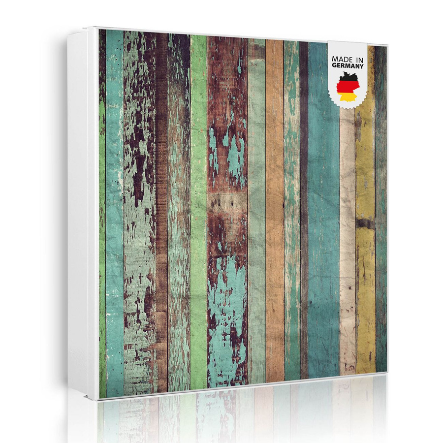 Schlüsselkasten aus Metall von banjado in Bunte Bretterwand Optik, weiß und mehrfarbig, mit 32 Haken und magnetischer Front, B/H: 30 x 30 cm, Tiefe: 5 cm - Bild 1