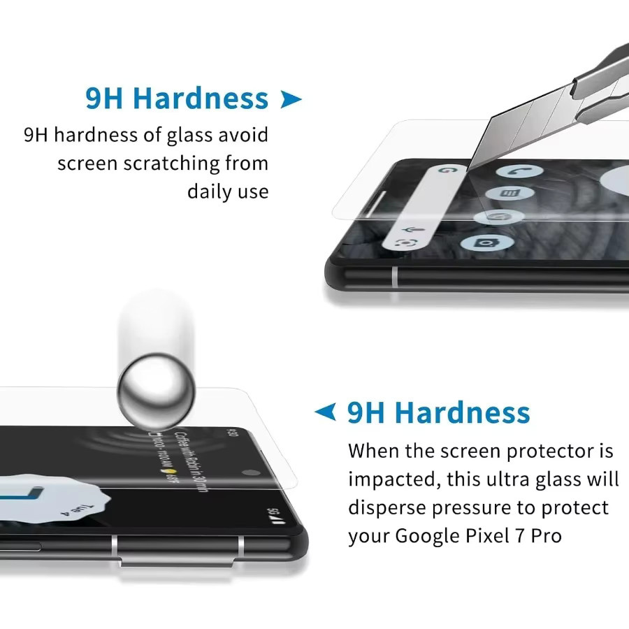 2er-Set UV-gehärtetes Glas Display-Schutzfolie für Google Pixel 8 Pro, Pixel 7 und Pixel 6 Pro, transparent, Vollabdeckung - Bild 5