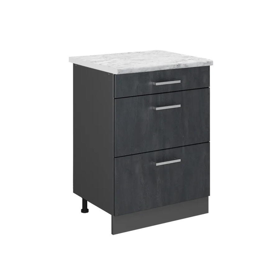 Vicco R-Line Schubladenunterschrank für die Küche in Anthrazit und Schwarz Beton mit weißer Marmor Arbeitsplatte, Breite: 60 cm - Bild 2