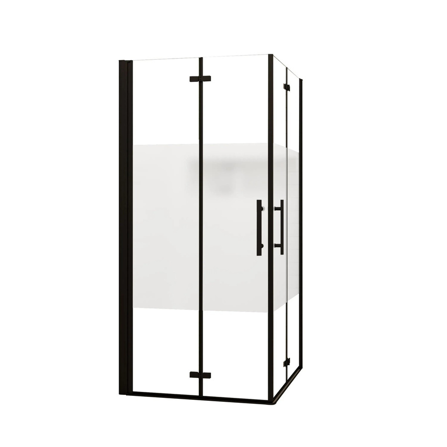 AICA Eckdusche Duschkabine mit Falttür und Pendeltür, Schwarz, Glas teilsatiniert, 6mm Nano-ESG, B/T/H: 76 x 76 x 195 cm - Bild 2