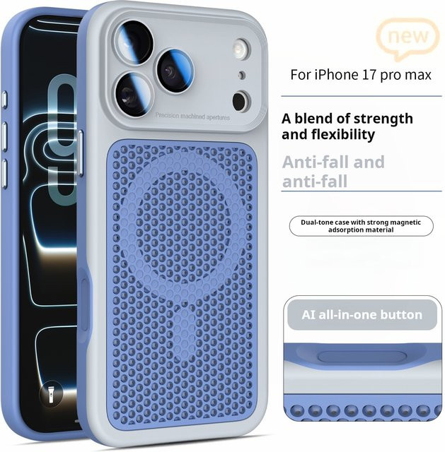 RPKKS Stoßfeste Netz-Handyhülle mit Linsenschutz und Wärmeableitung für iPhone 17 16 15 14 13 12 Pro Max in Grau - Bild 1