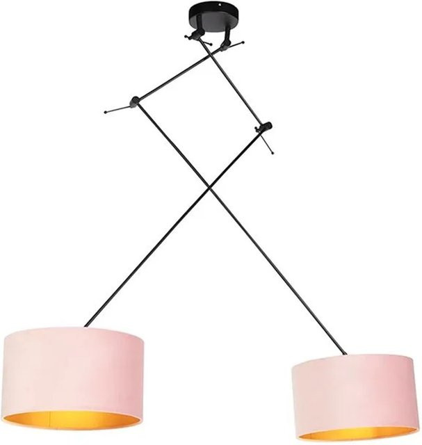 QAZQA Hängelampe Blitz II mit Samtschirm in Rosa und Gold, Durchmesser: 35 cm, Schwarz - Bild 1