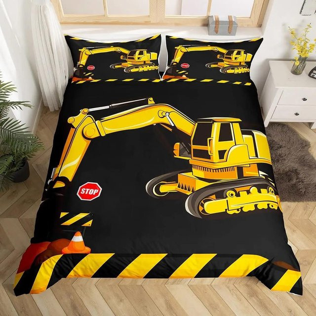 Bettwäsche-Set Bagger Königin von Binchi Fitness mit Cartoon Baufahrzeug und Traktor für Kinder, 2/3-teilig aus Polyester, Breite: 228 cm - Bild 1