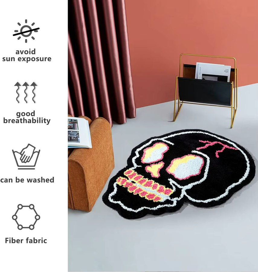 VIKAMA Cartoon Fun Skull Teppich, Rutschfeste Dekomatte für Badezimmer, Küche oder Wohnzimmer, Mehrfarbig, B/T: 66 x 66 cm - Bild 2