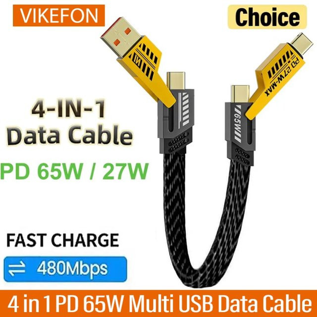 VIKEFON 4-in-1 Multi-USB-Datenkabel 65W PD Schnellladekabel mit Schlüsselanhänger für iPhone 15 14 Max, MacBook und Samsung Typ-C-Geräte - Bild 1