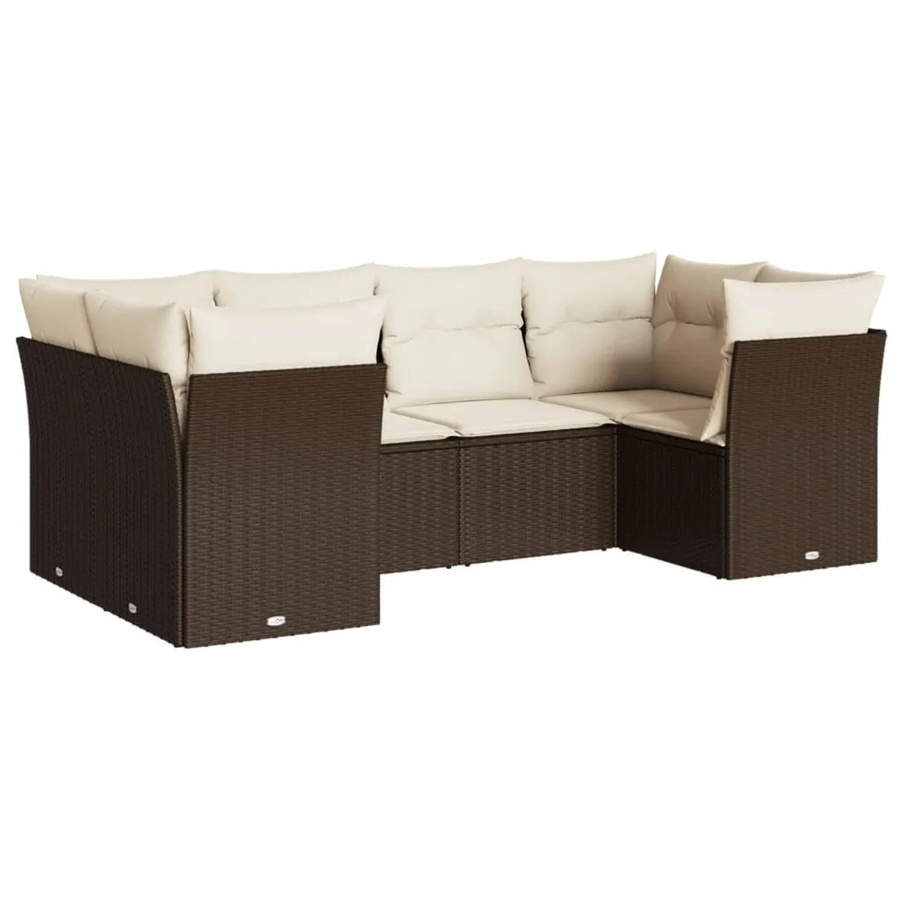 vidaXL 6-teilige Garten-Sofagarnitur in L-Form aus braunem PE-Rattan mit cremeweißen Kissen und Stauraum - Bild 2