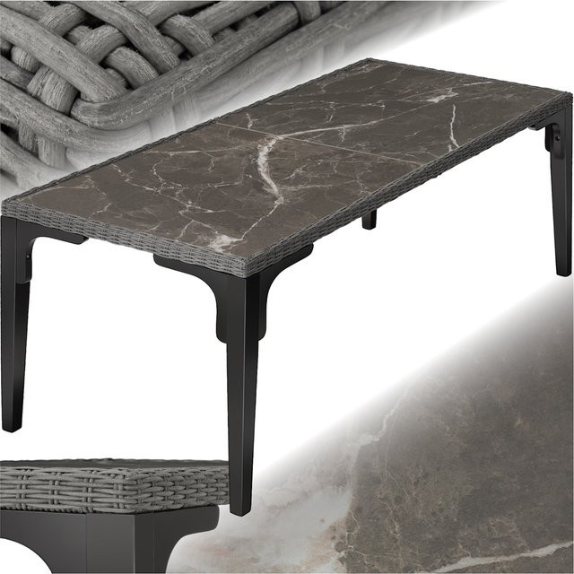 tectake Foggia Rattan Tisch mit Aluminium- und Holzgestell und abnehmbaren Feinsteinzeugplatten in Grau, B/T/H: 196 x 87 x 76 cm - Bild 1