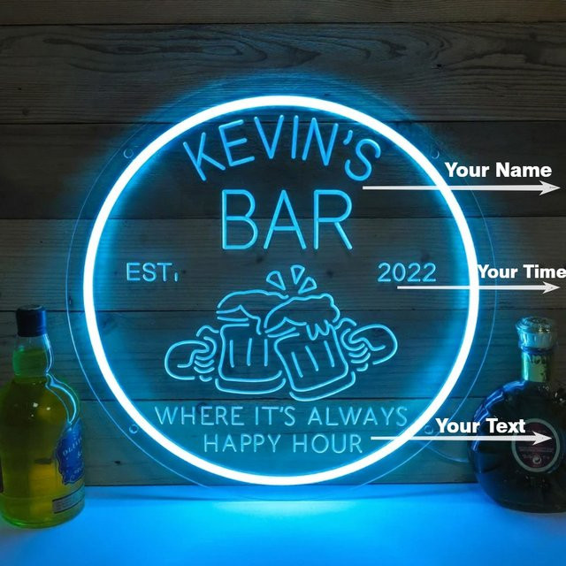 Personalisiertes LED-Neonschild für Bar und Zuhause in Hot Pink und Blau mit transparentem Kunststoffgehäuse - Bild 1