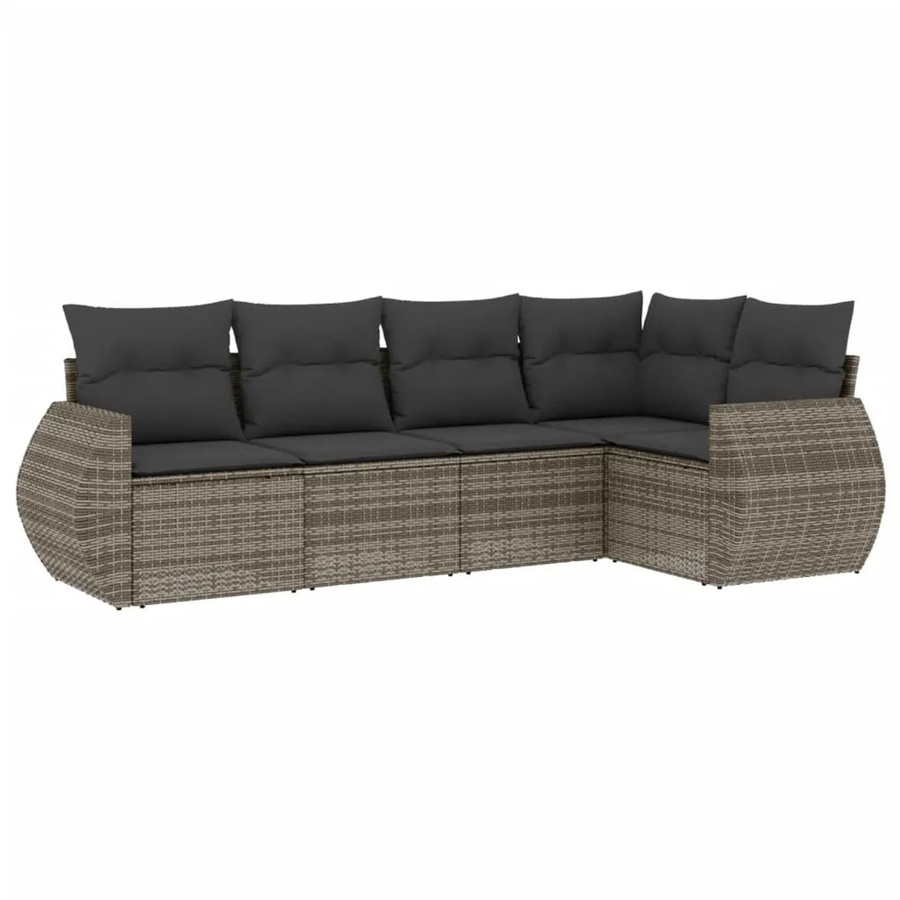 vidaXL 5-tlg Garten-Sofagarnitur in L-Form aus grauem PE-Rattan mit Sitzkissen und Rückenkissen - Bild 2