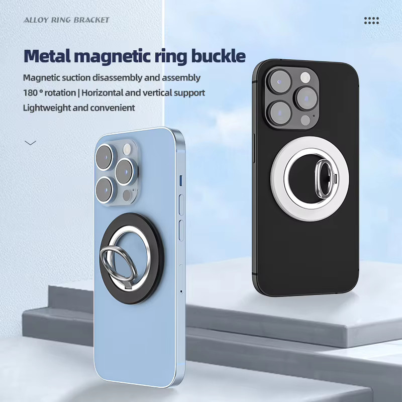 WSSHE Magnetische Ringschnalle Handyhalterung in Schwarz, 360 Grad drehbar und faltbar für iPhone - Bild 2