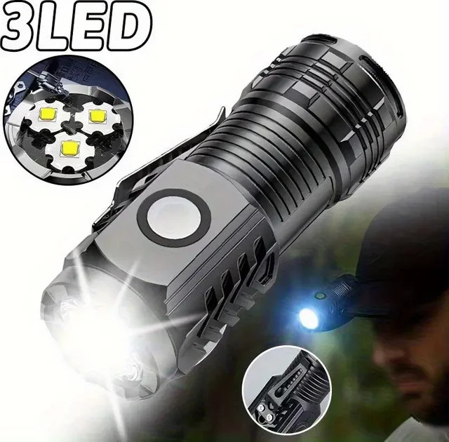 XIWANGFIRE Tragbare Mini-Taschenlampe mit 3 SMD-LEDs und Stiftclip, Schwarz, Wiederaufladbar - Bild 1