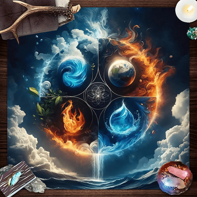 VIKAMA Altartuch Himmel Erde Feuer Wasserdampf Zeremonie Tarotkarten Lesematte für Hexerei und Meditation, Multicolour - Bild 1