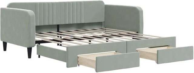vidaXL Tagesbett ausziehbar mit Schubladen in Hellgrau aus Samt, B/T: 90 x 190 cm - Bild 1